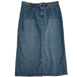 Old Navy Blue Jeans Vintage Y2K Denim A-Line Long Skirt Size 16 Rear Slit